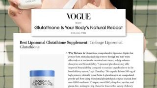 Tạp chí Vogue danh tiếng đã bình chọn Glutathione của Codeage trong Top 7 sản phẩm Glutathione đáng mua.